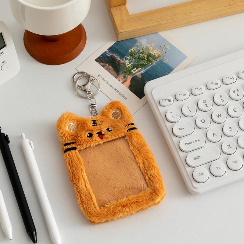 Cartoon Animal Characters Plush Album Card Holder Bus Card Bank ID Card Protective Display Sleeves Backpack Pendant Gifts