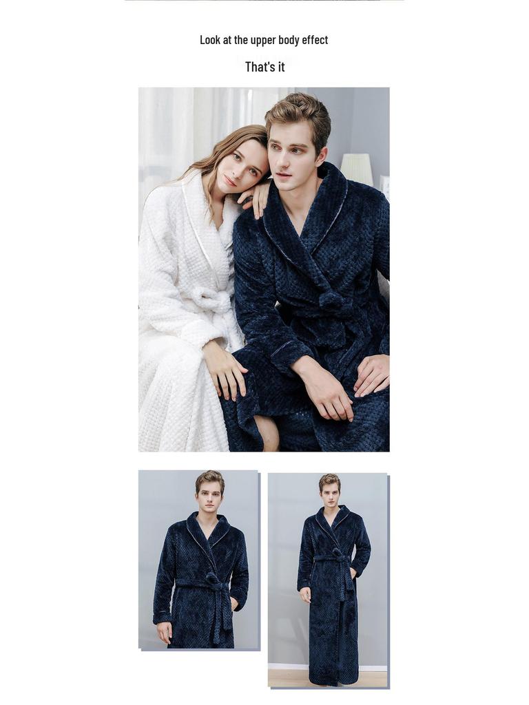 Women's & Men's Extended Length Winter Plush Flannel Bathrobe & Pajamas Set