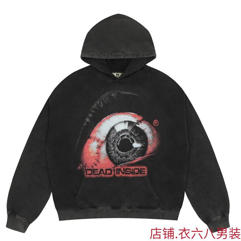 Mens Vintage Washed Hoodie With Distressed Graphic Print Loose Fit Cotton Pullover Fall Casual Wear
