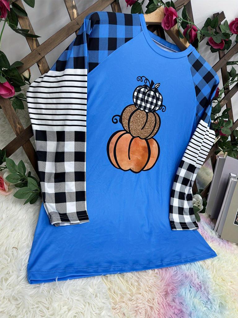 Plus Size Women's Halloween Pumpkin Long Sleeve T-Shirt for Autumn/Winter