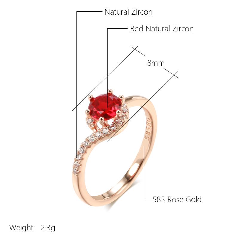 Trend Ehering für Damen in Roségoldfarbe Rund Roter natürlicher Zirkon Accessoires Täglicher feiner Schmuck Kristallgeschenk