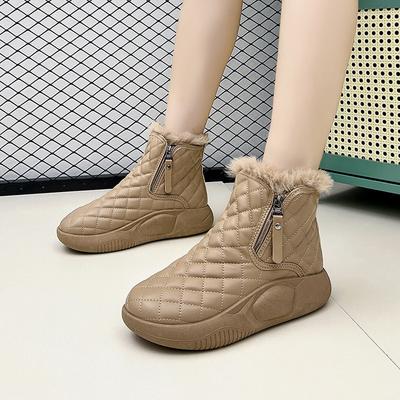 Women's Winter Warm Platform Ankle Boots Non-Slip Zipper Snow Booties With Faux Fur Lined Comfortable Plush Lined Walking Short Boots Shoes for Women