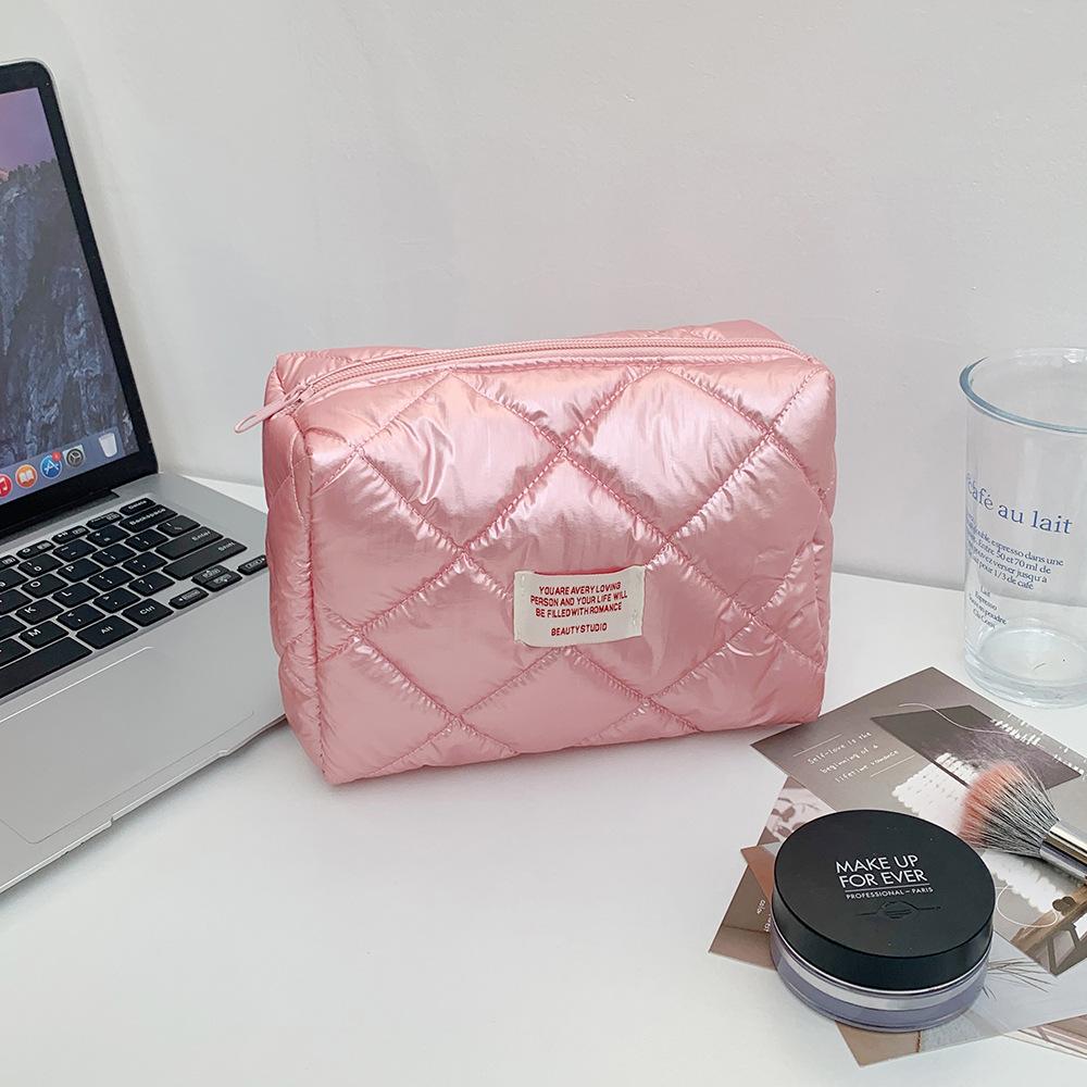 Quilting  Women's Cosmetic Pouch Large Capacity Travel Storage Bags Simple Plaid Ladies Clutch Handbags Big Toiletry Bag