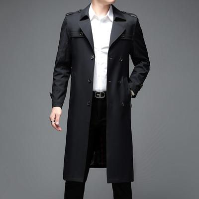 Primavera e Outono Novo Trench Coat Masculino Cinto Fino Longo Joelho Trespassado Terno Gola Versão Coreana Trench Coat Casaco Masculino