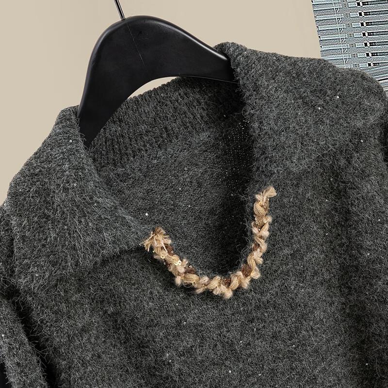 Women's Relaxed Fit Wool Blend Long Sleeve Turn-Down Collar Sweater