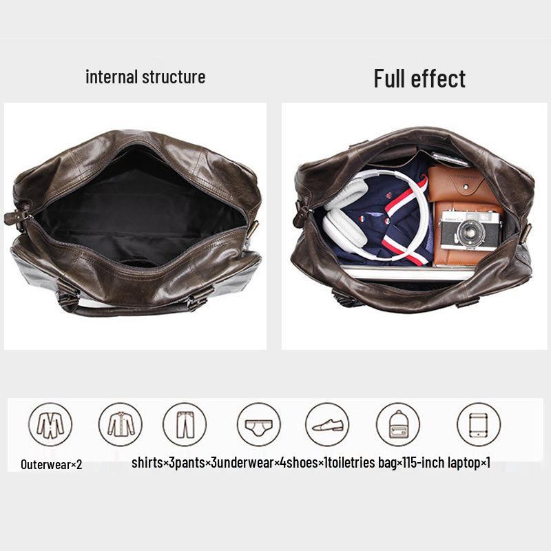 

Men s Genuine Leather Travel Bag - Large Capacity Cowhide Luggage for Short Trips & Gym чорний