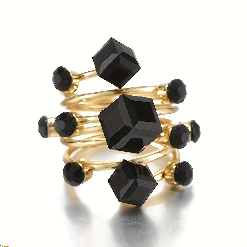 Fashionable temperament design sense and atmospheric personality creative hand ornament geometric square black single ring for women