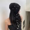 Hollow Out Hollow Pearl Tassels Knitted Hat Crochet Flower Ethnic Style Hat Cute Knit Cap  Girls
