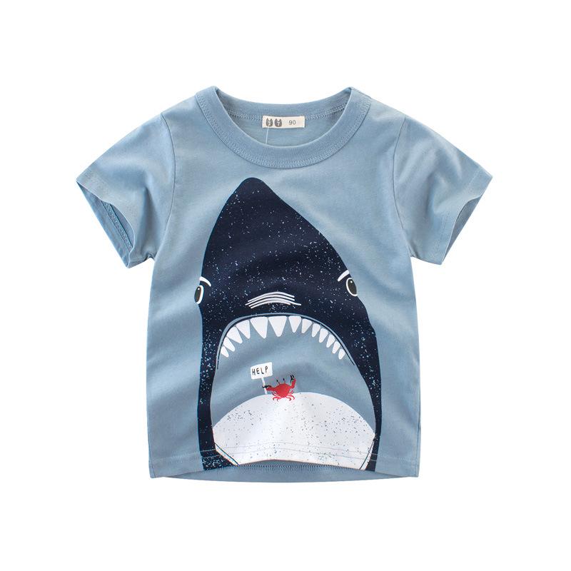 2024 Summer New Arrivals: European & American Kids Shark Cartoon Short-Sleeve T-Shirts 90 cm