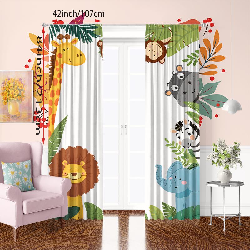 2pcs- Cute Little Animal Polyester Curtains, Pole Bag Curtains 42*84, Bedroom, Living Room, Home Room, Party Decoration