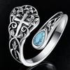 Elegant Adjustable Women's Cross Ring with Teardrop Turquoise - Versatile Hand Jewelry