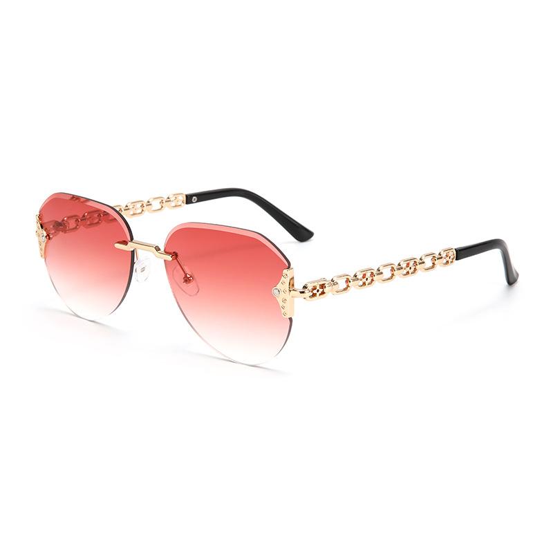 New sunglasses women's frameless chain large frame thin sunglasses European and American ins style fashion glasses