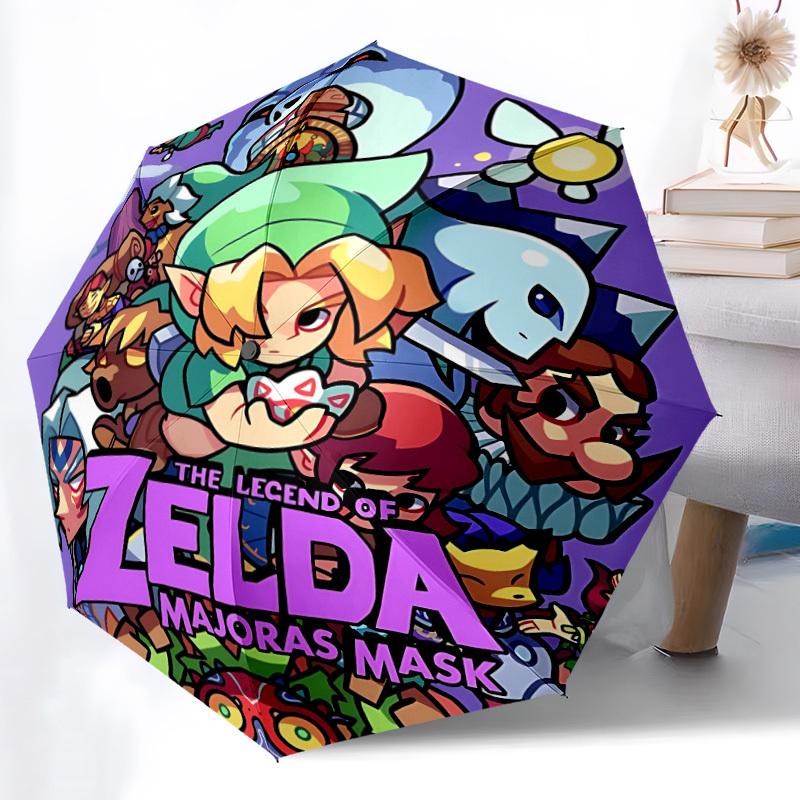 1 Stück The Legend of Zelda Abenteuer Automatisches Öffnen/Schließen Faltbarer Tragbarer Regenschirm mit 8-Rippen-Struktur für Damen/Herren, Ganzjahresnutzung a0901127