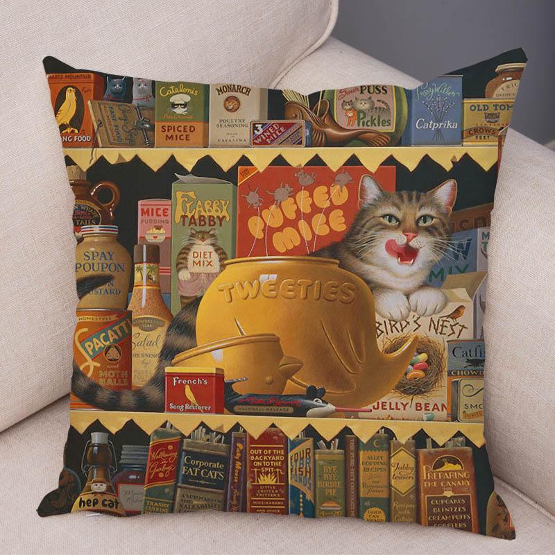 Oil Painting Color Cat Cushion Cover Pillowcase Home Decor Cartoon Animal Sofa Pillowcase Pillowcase Aesthetics