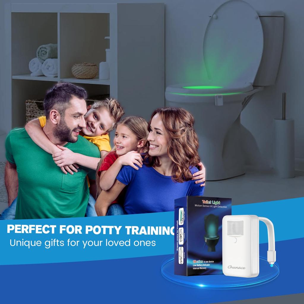 Luz Nocturna Chunace para Inodoro 16 Movimientos Taza de Inodoro Única e Idea de Regalo de Cumpleaños para Adolescentes Diversión Relleno de Calcetín de Navidad Luz, Colores, Sensor, Luz, Divertida,