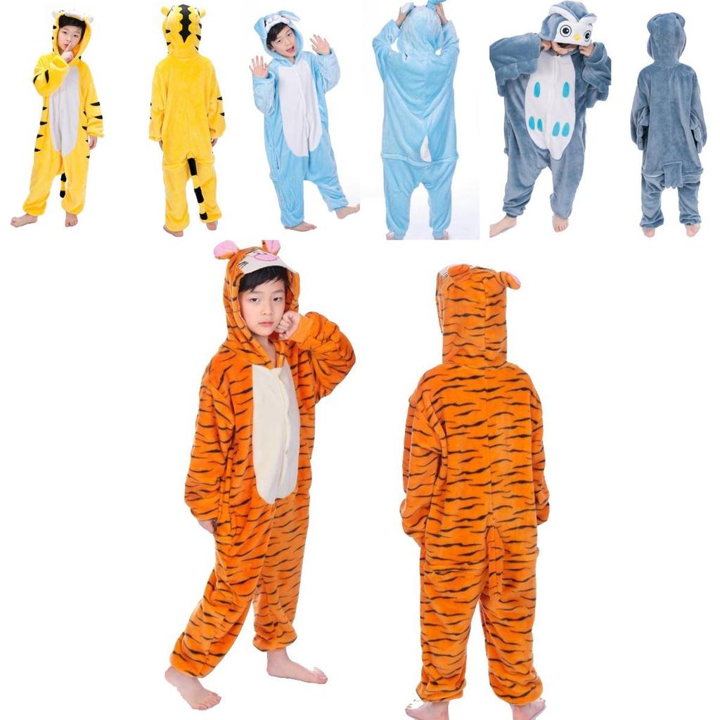 Entzückender Tier-Flanellpyjama für Kinder mit gemütlichem Onesie-Schlafanzug mit Taschen