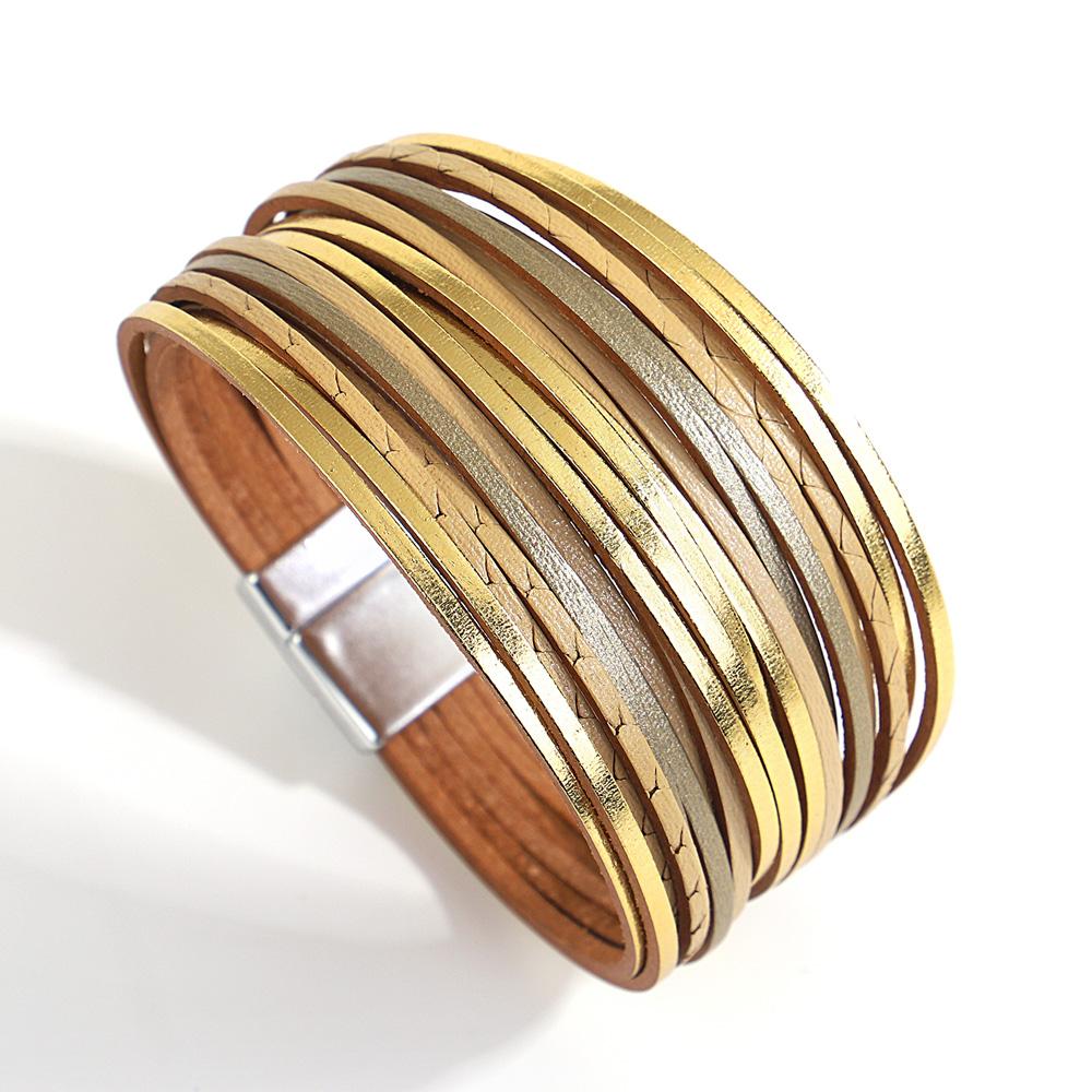 Bracelet Tendance Coloré en Cuir pour Femmes Hommes Boho Multicouche Bandes Fines Wrap Large Jonc Bracelets Bijoux de Fête Cadeaux
