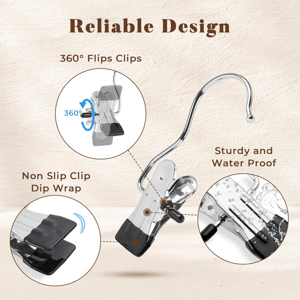 10pcs Stainless Steel Clothespins with Hook Laundry Organizer Portable Hanging Clip Closet Hanger Efficient Clothes Management