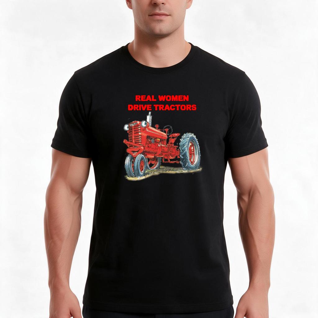 Real Women Drive Tractors TShirt Summer Casual Cotton Tee Oversized Streetwear Tops Vintage Graphic Print Unisex Unisex Women
