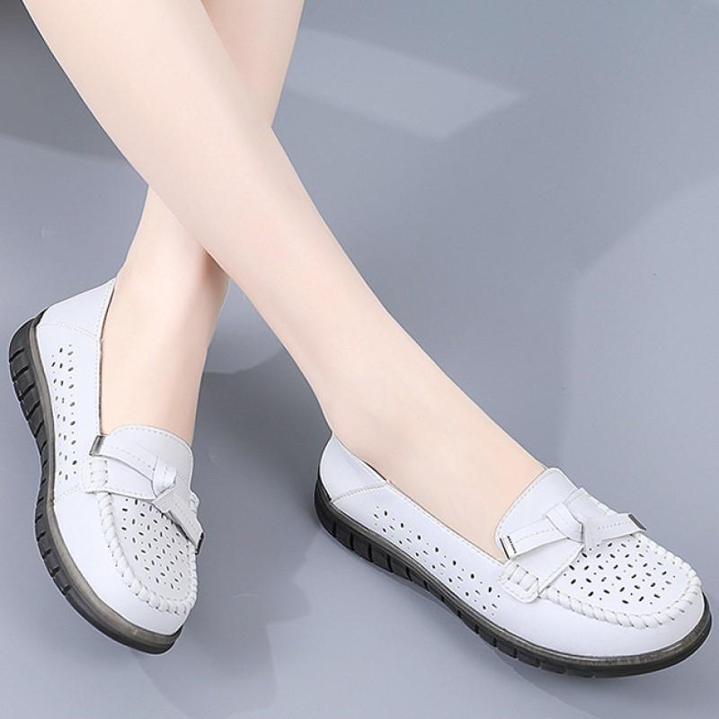 

Летняя дышащая женская обувь. Повседневная обувь на полой платформе. Туфли на одной подошве с бантом. Туфли-бобы на мягкой подошве.