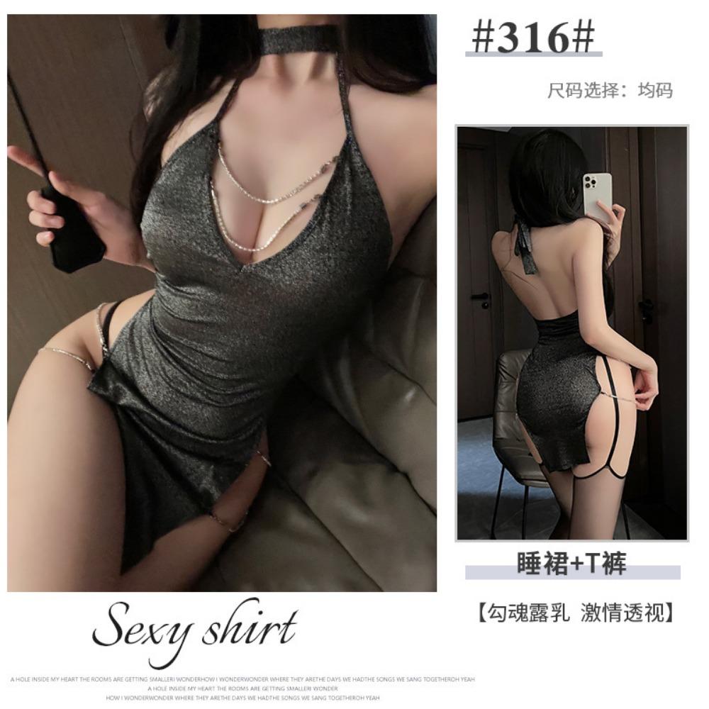 Xianyi Erotic Underwear Bed Free Sexy Uniform Deep V Pure Desire Silver Silk Neck Nightclub Suit Female Qqny316