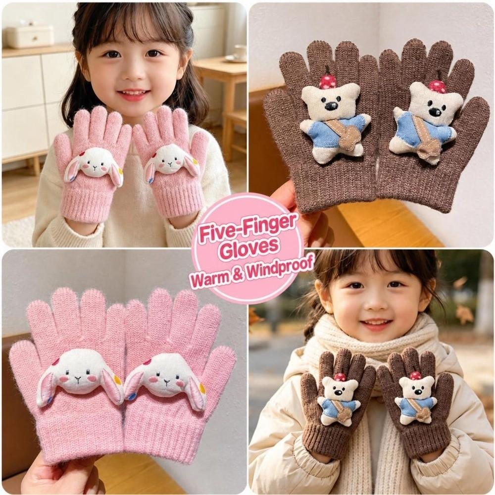 Candy Color Cute Animal Kids Knit Gloves Warm Full Finger Gloves  Riding