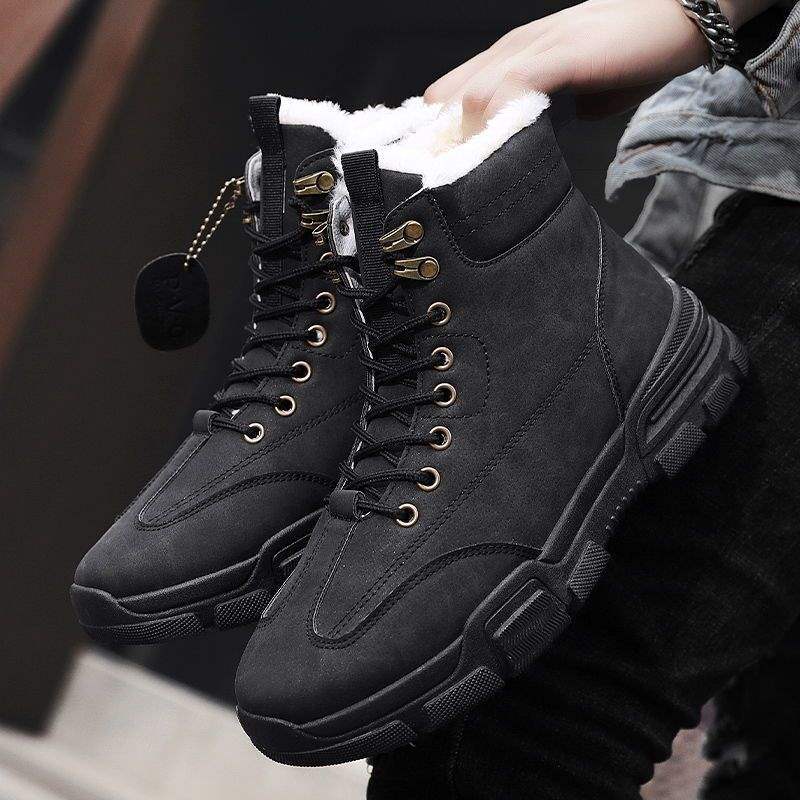 Snow Boots Men's Spring Velvet Thickened Thermal Cotton Boots Korean Version of British Style Middle Help Martin Boots Casual Versatile Trendy Shoes