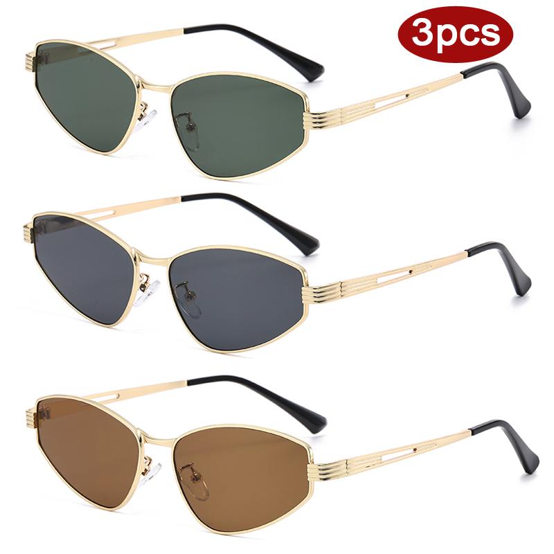 3pcs Fashion Polygon Small Frame Sunglasses Women Multi Color Metal Frame Sun Glasses Ladies Brand Designer Shades UV400