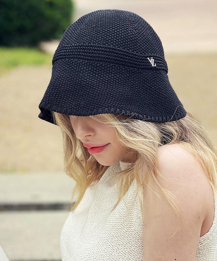 Bajal Vz Studded Logo Summer Knit Bonnet Hat Black