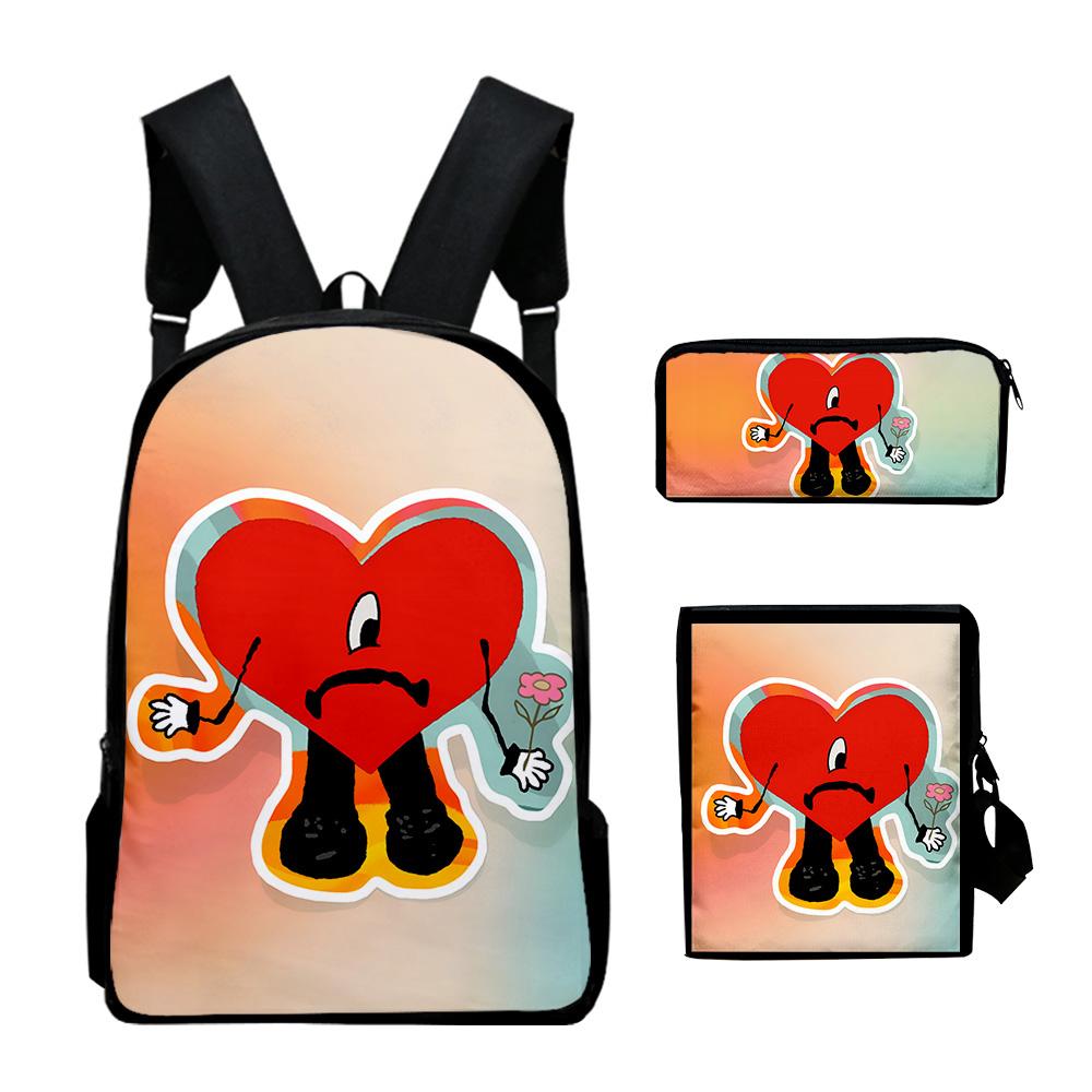 Fashion Novelty Luxury Bad Bunny 3D Print 3pcs/Set Pupil School Bags Laptop Daypack Backpack Inclined Shoulder Bag Pencil Case