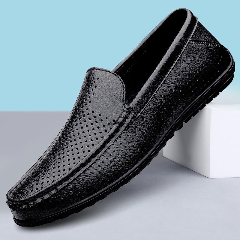 

Doudou shoes men s new British style business casual leather shoes one-pedal driving shoes foreign trade soft-soled loafers 45 чёрный