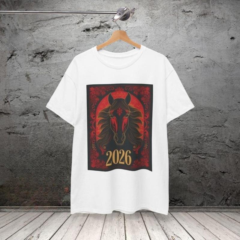 Chinese 2026 Year Horse TShirt Zodiac Shirt for Lunar New Year Fire Horse Casual Fashion Soft Comfortable Fashion Outdoors Tee