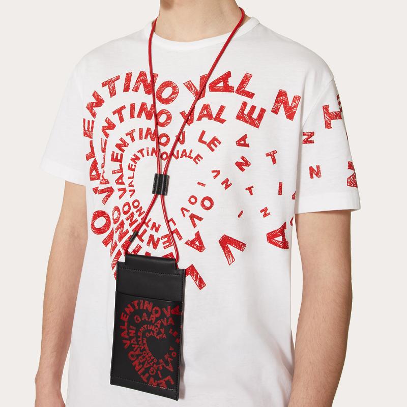 Valentino Amore Print Micro Logo Leather Phone Bag Men Bags Black WY2P0-T13TSZ-0SM