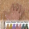 1 Yards African Luxury Beaded Tulle Lace Fabric Nigerian Handmade Heavy Sequin Lace Fabric For Diy Wedding Party Dresses