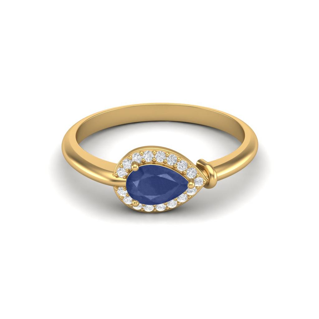 6X4mm Pear Blue Sapphire 925 Sterling Silver Gold Vermeil Solitaire Halo Women Wedding Ring