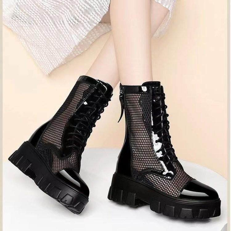 Dámské síťované martensky Letní prodyšné duté kotníkové boty se skrytým klínkem