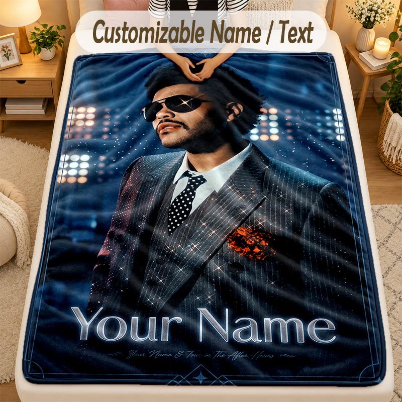 Flannel BlanketThe Weeknd Custom Name Text Personalized Soft Warm Throw Blanket Home Decor Gift