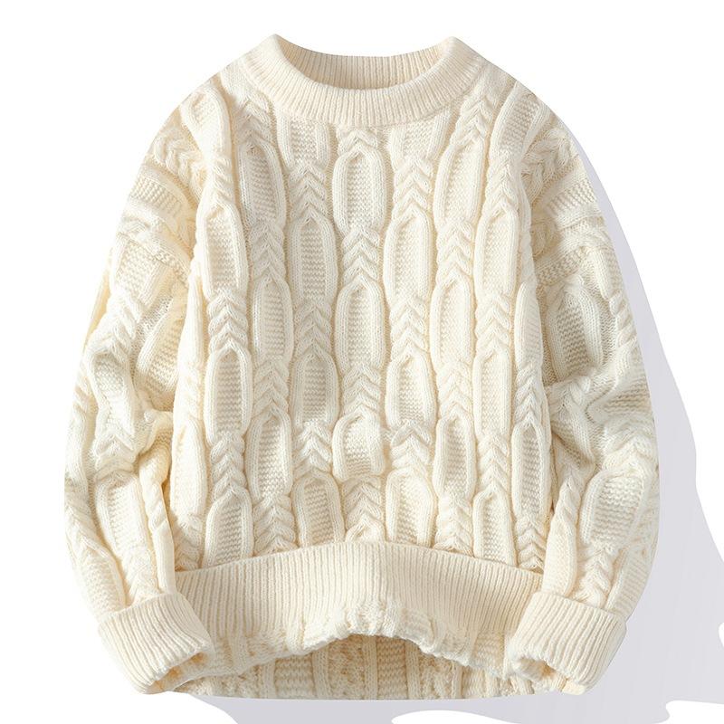 Crew Neck Sweater Men's Casual Loose Thickened Autumn and Winter Warm Pullover Bottoming Knitted Sweater
