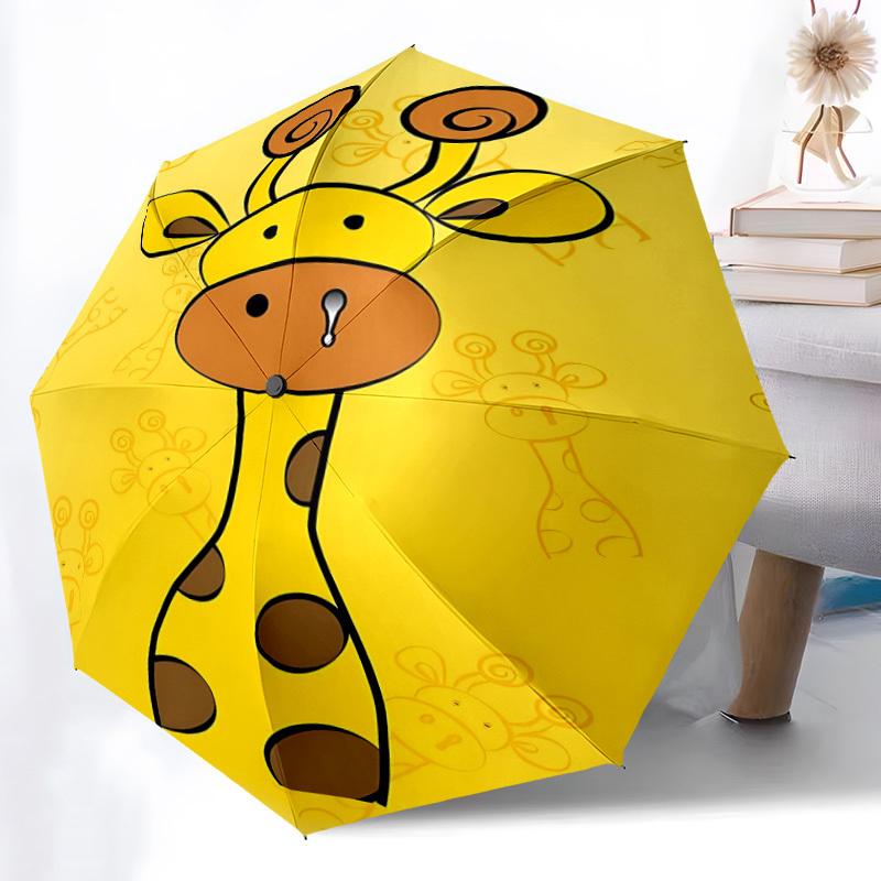 1pc Giraffe Circle Automatic Folding Umbrella, 8-Rib Durable Iron Frame, Compact Travel Umbrella for Women & Men 019