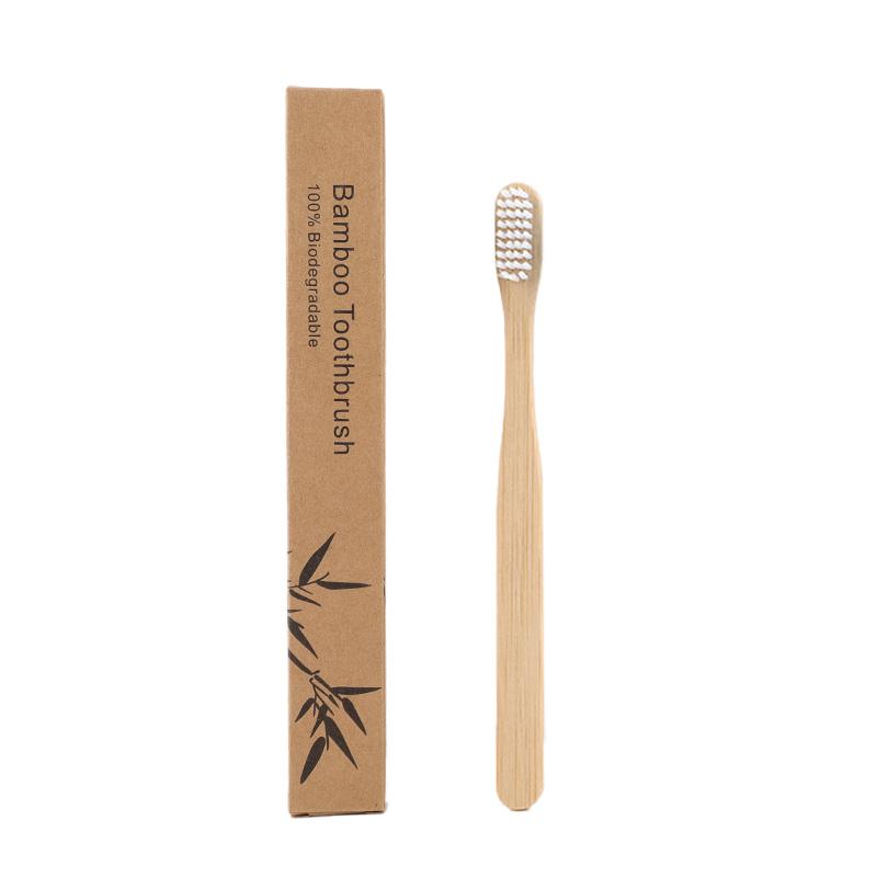 Ready Stock Custom Kraft Box Kids Flat Square Handle Soft Eco Natural Biodegradable Logo Design Bamboo Toothbrush