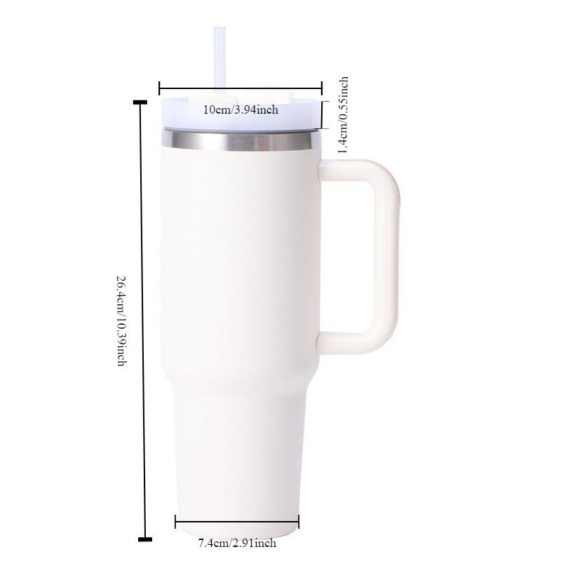 40oz Stainless Steel Handle Cup Double-layer Thermos Cup Sport Kettle for Men and Women Vacuum Cold-insulated Car Cup with Straw