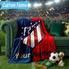 Custom Name Atletico Madrid Crest Flannel Blanket, Use for Birthday/Holiday Gift, Soft Blanket for Sofa/Bed/Camping/Office, Home Decor