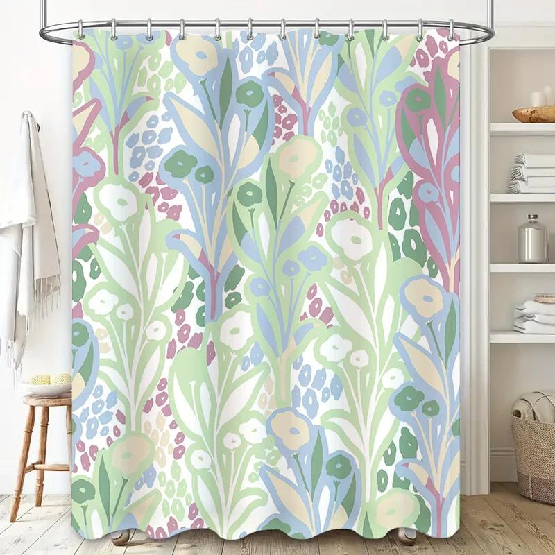 Colorful floral shower curtain decorative bathroom decor waterproof fabric for bathtub enclosure Mint Green Pink Blue White Larg