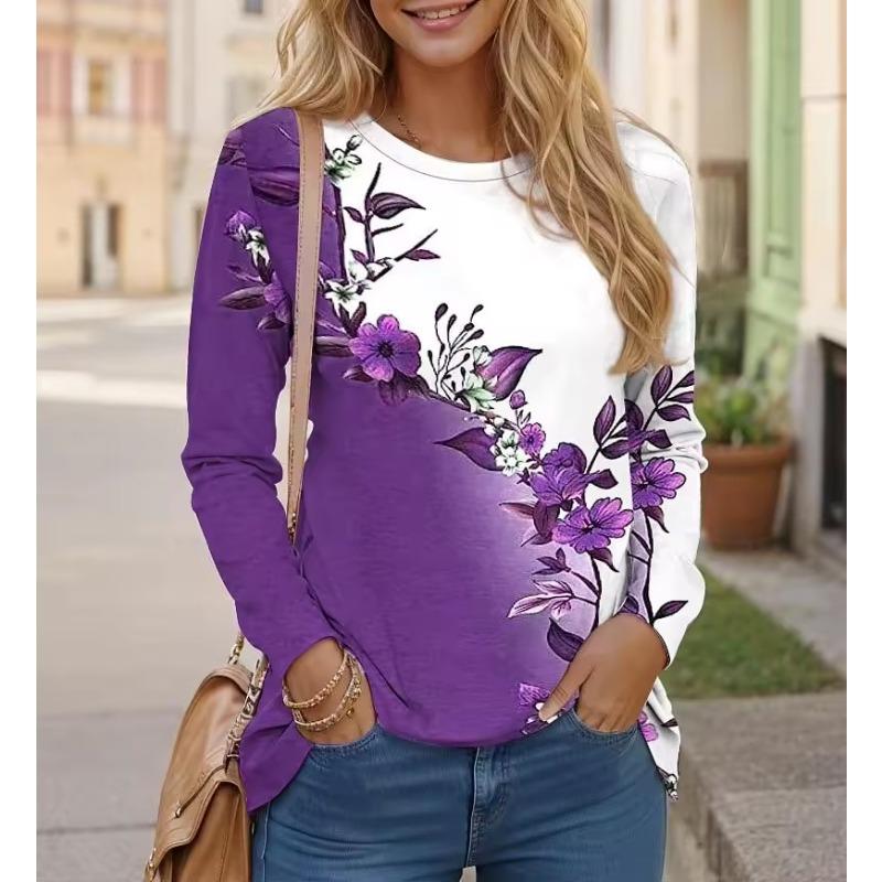 

Женские уличные футболки с длинным рукавом и цветочным узором, весна-осень, 3D-принт цветов, повседневная футболка для женщин, большие размеры до 6XL, топы с круглым вырезом L