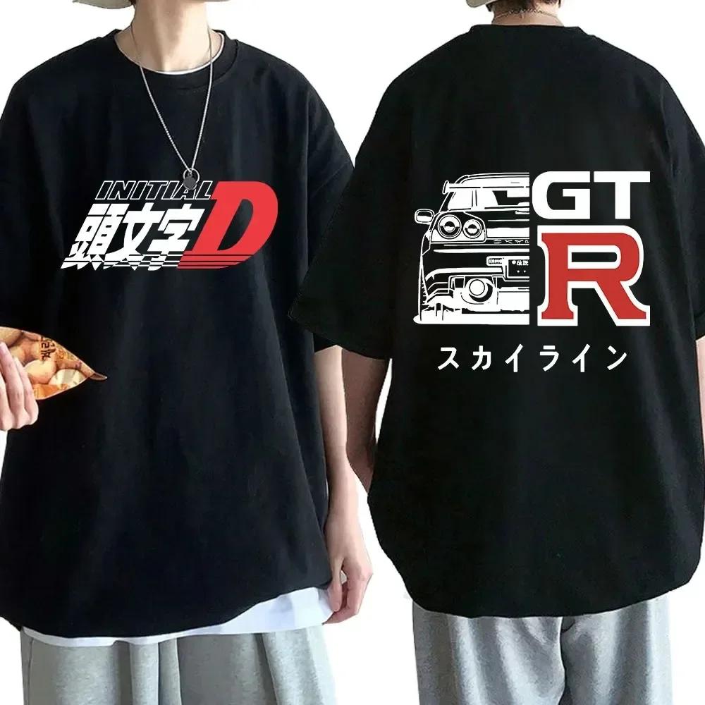 Anime Drift AE86 Initial D Double Sided T Shirt O-Neck Short Sleeves Summer Unisex R34 Skyline GTR JDM Manga T-Shirts 71775