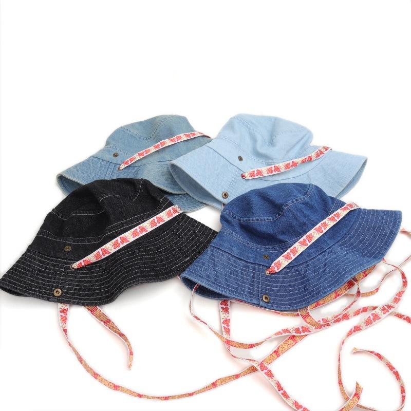 Outdoor bow knot fisherman hat women's fashionable washed denim hat hiking caps