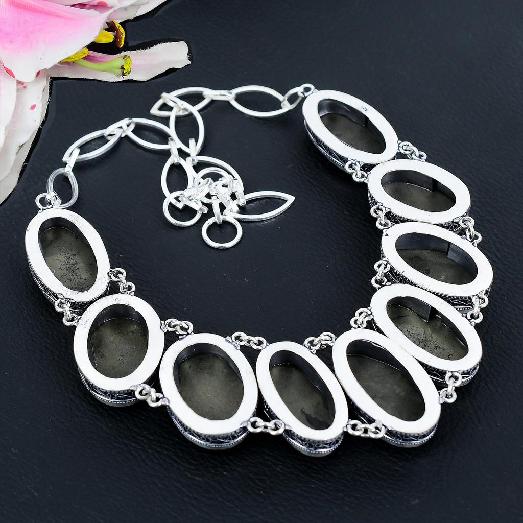 Pyrite Agate Gemstone Handmade 925 Sterling Silver Jewelry Necklace 18" KG-1650