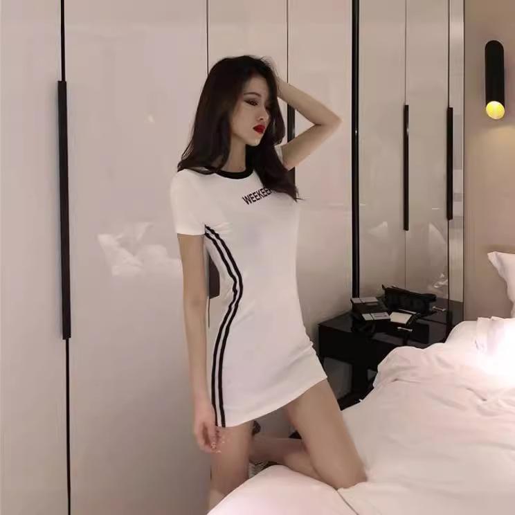 Temperament Fashion Slim Fit Hip Wrap Bottom Short Sleeve Dress Sexy Women's Clothing New Trendy Hong Kong Style Women's Skirt