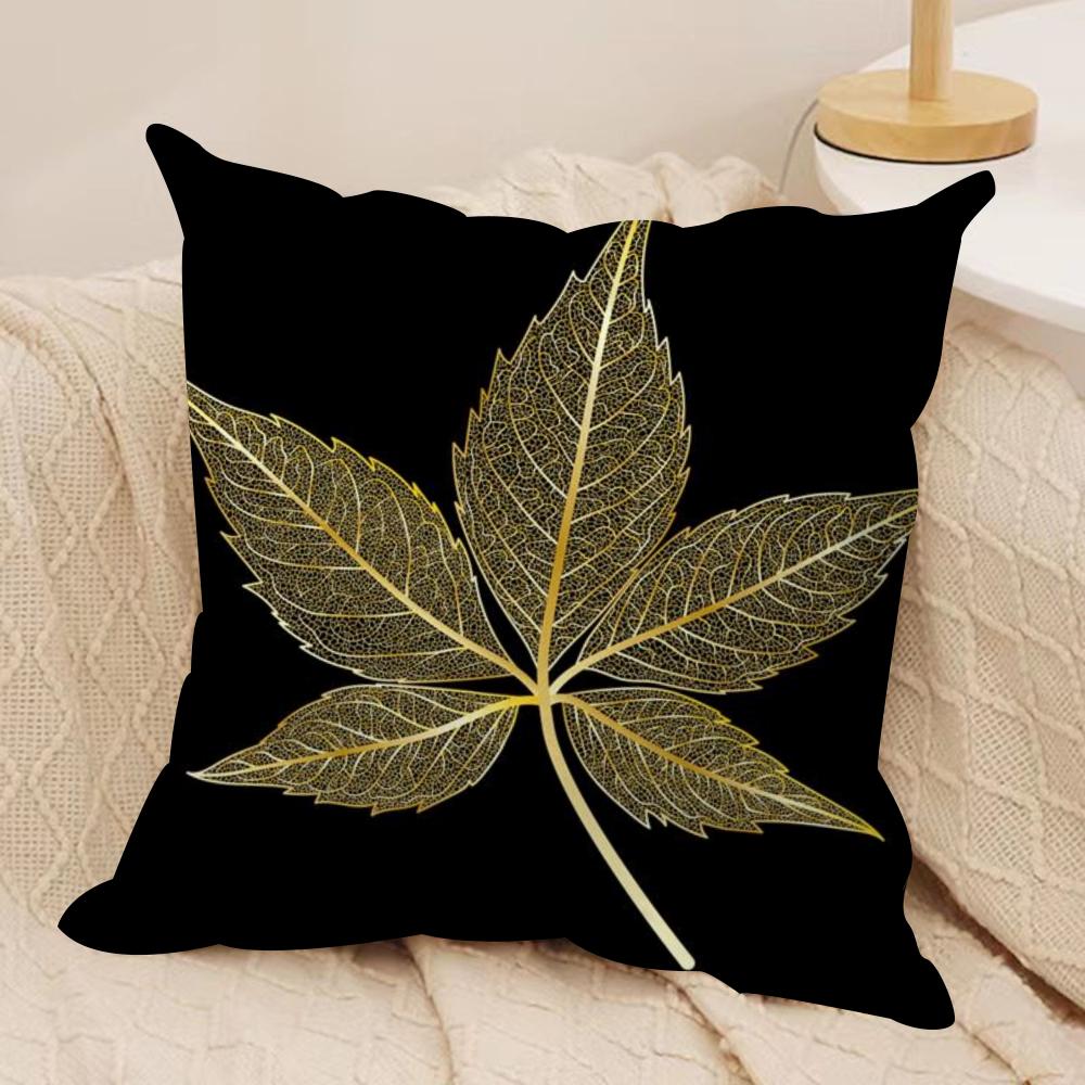 Golden Leaf  Branch Pattern Cushion Cover Silky Short Plush DoubleSided Printed Pillow Case for Sofa All Seasons Home Decor