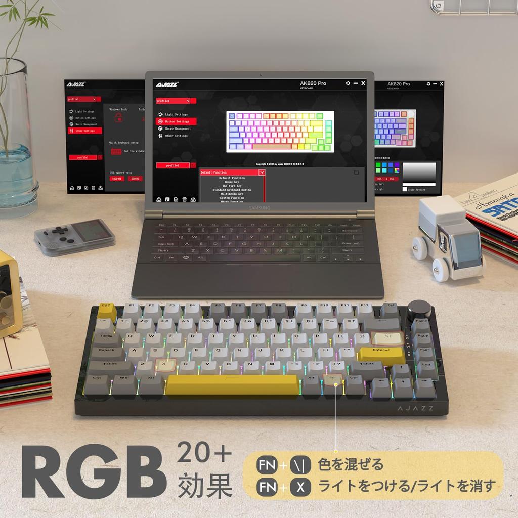 FIRSTBLOOD×AJAZZ AK820 75% Wired Gasket Mechanical Keyboard with Sea Salt Metal Knobs and Programmable RGB Hot-Swap Keyboard (AK820 Bright Moon